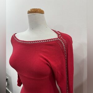 Vintage Guess Red Knit Sweater with Chain Accent